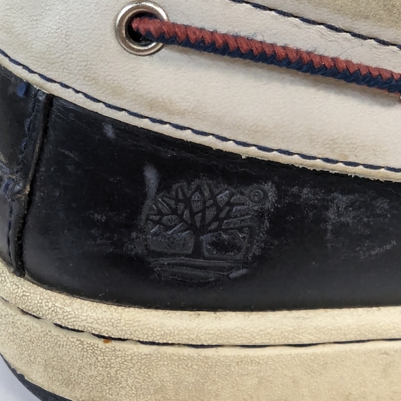 Vtg Mens Timberland 3 Eye Lug Hand Sewn Lace-up Blue White Shoes Size 10.5 5922 - Picture 9 of 11